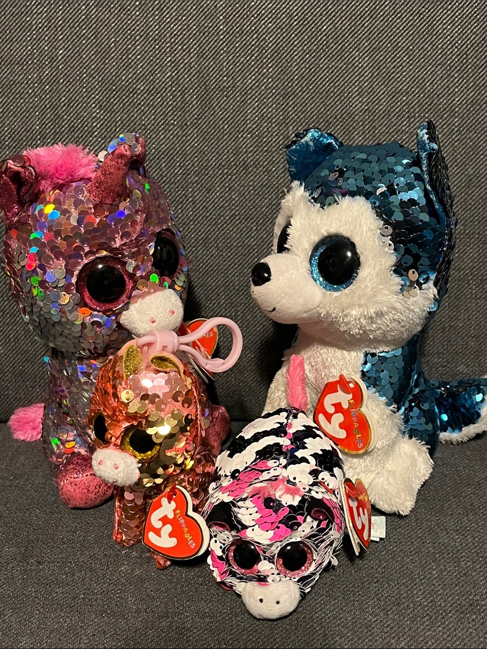 TY Sequin Plush Small Pets Collection - Blue Husky, Pink Unicorn Lot